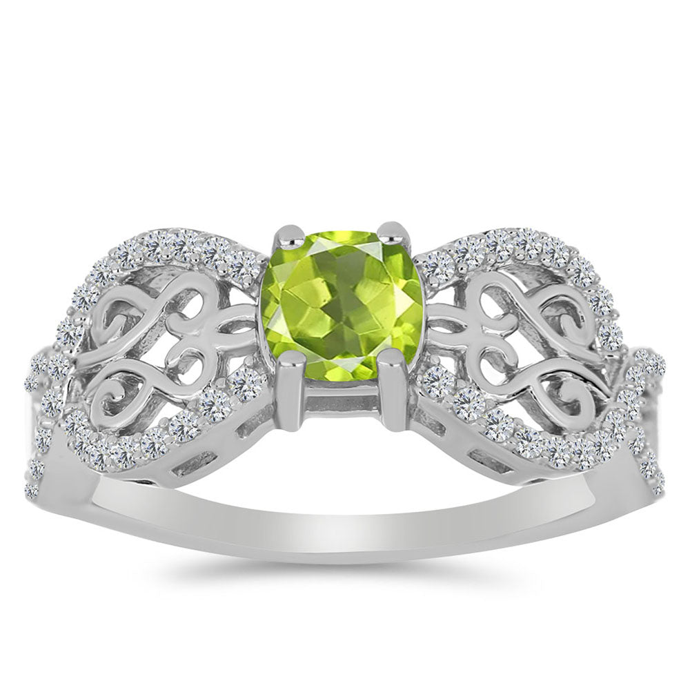 Anillo de Plata con Peridoto de Changbai y Topacio Blanco