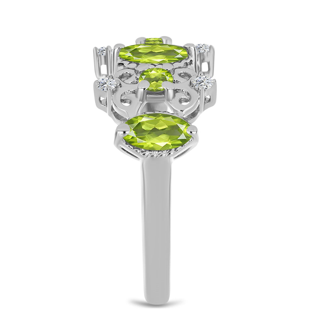 Anillo de Plata con Peridoto de Changbai y Topacio Blanco 8 
