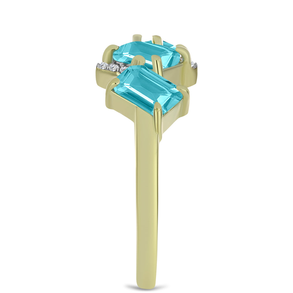 Anillo de Plata Bañada en Oro con Cuarzo Paraiba y Topacio Blanco 4 