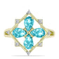 Anillo de Plata Bañada en Oro con Cuarzo Paraiba y Topacio Blanco
