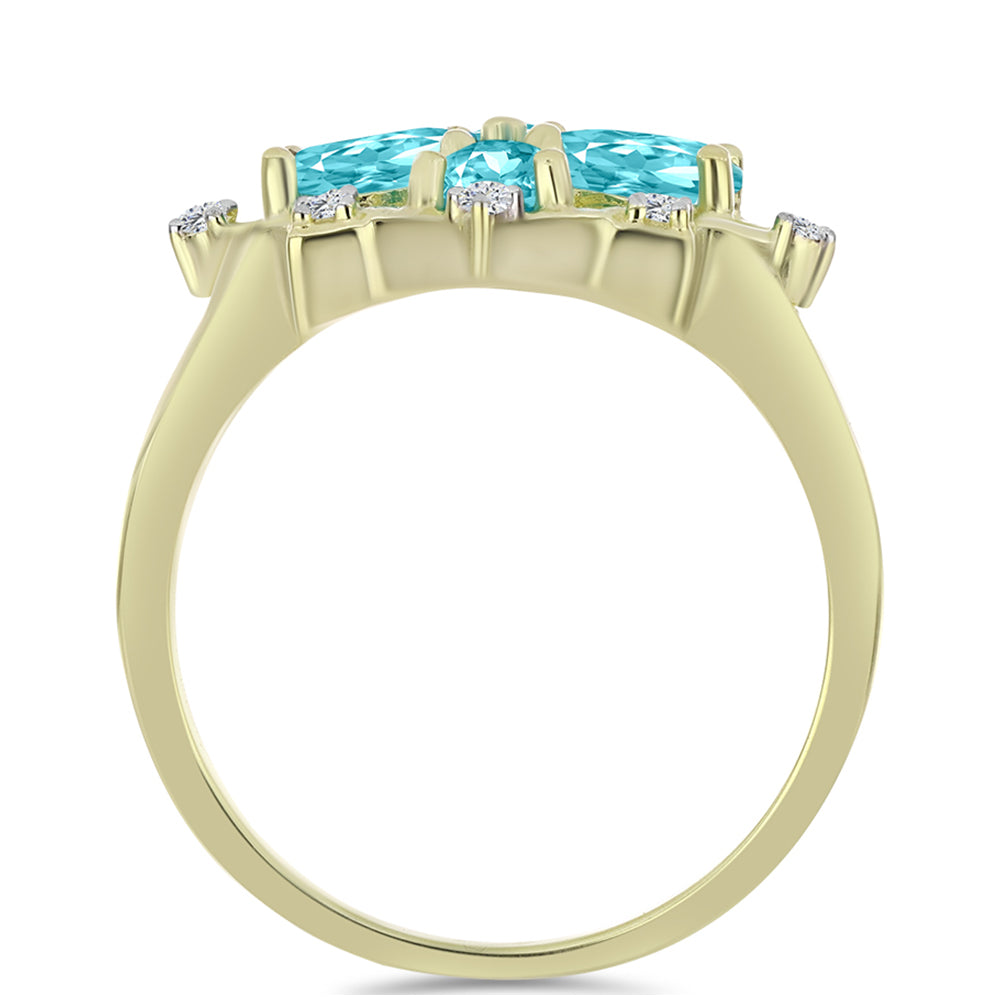 Anillo de Plata Bañada en Oro con Cuarzo Paraiba y Topacio Blanco