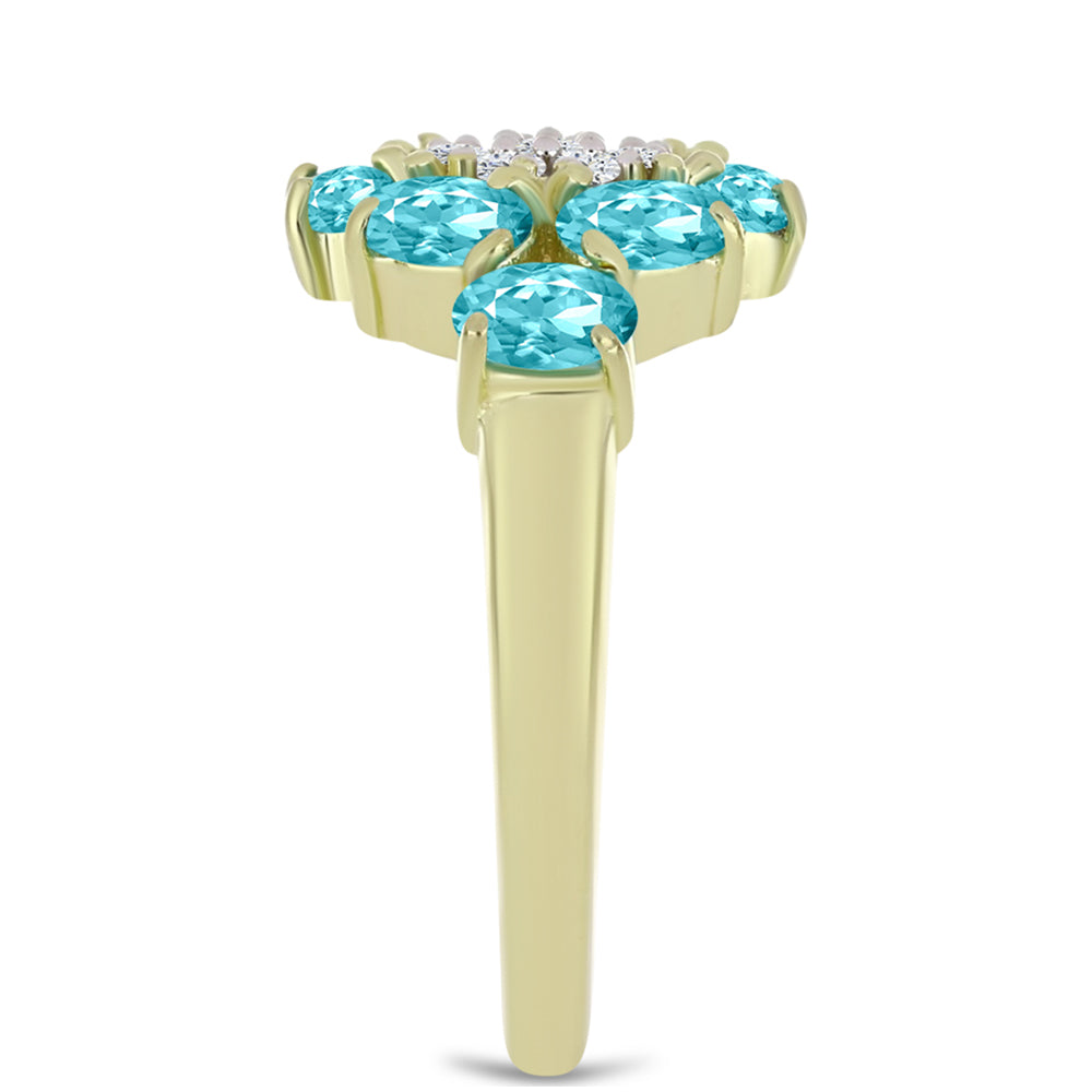 Anillo de Plata Bañada en Oro con Cuarzo Paraiba y Topacio Blanco 4 