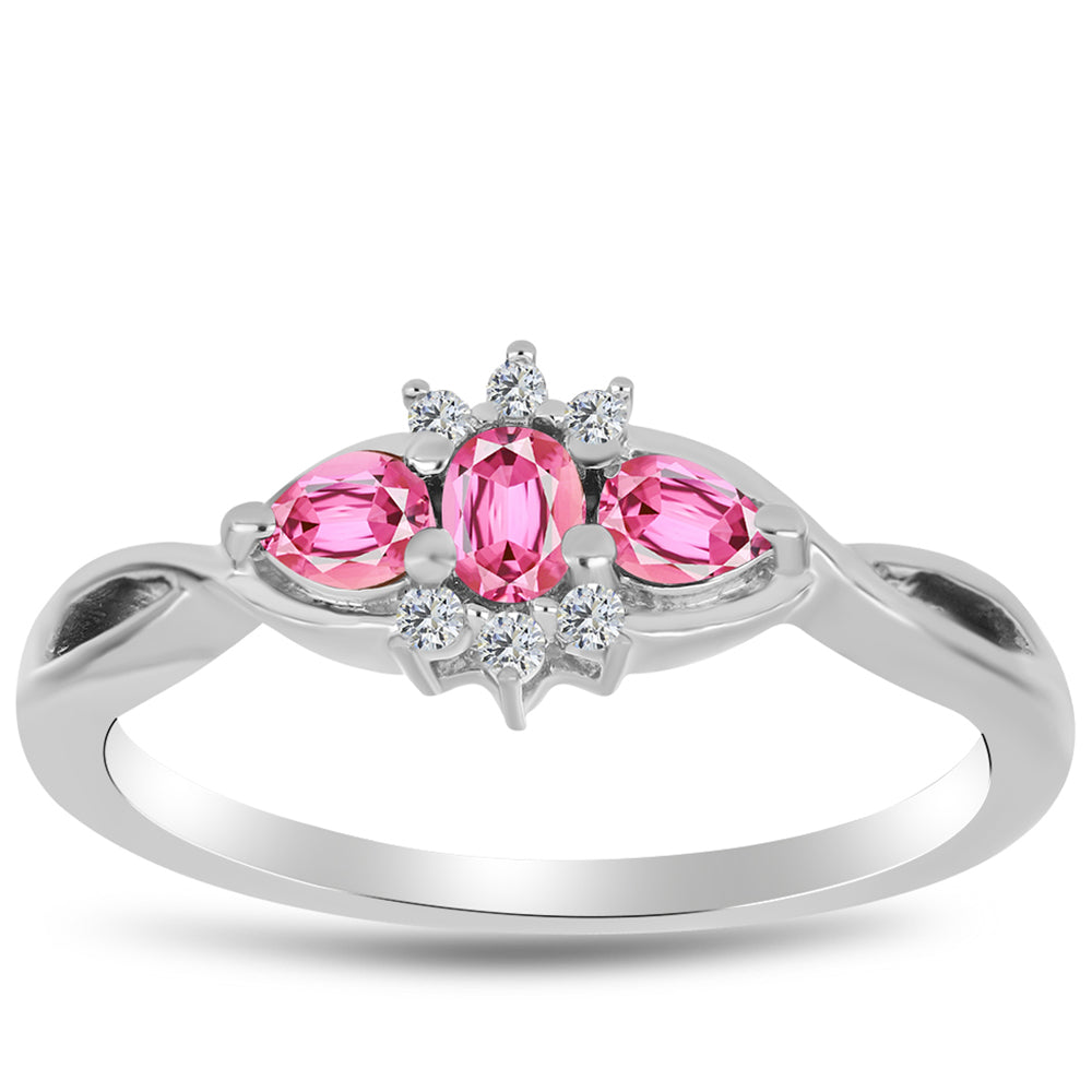 Anillo de Plata con Turmalina Rosa de Pelmadulla y Topacio Blanco 3 