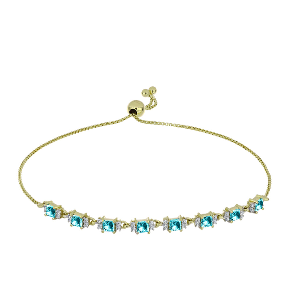 Pulsera de Plata Bañada en Oro con Cuarzo Paraiba y Topacio Blanco 2 