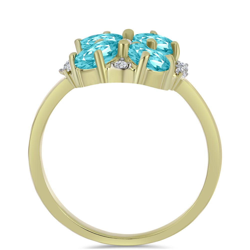 Anillo de Plata Bañada en Oro con Cuarzo Paraiba y Topacio Blanco 2 