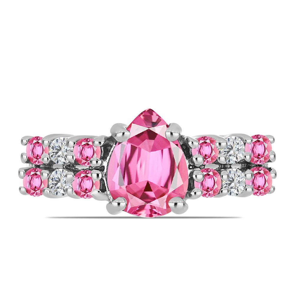 Anillo de Plata con Turmalina Rosa de Pelmadulla y Topacio Blanco 1 
