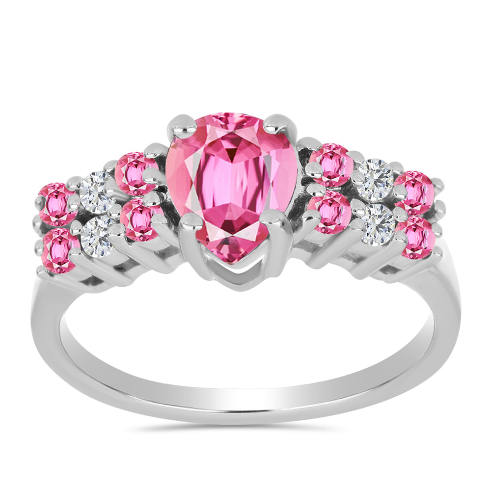 Anillo de Plata con Turmalina Rosa de Pelmadulla y Topacio Blanco 3 