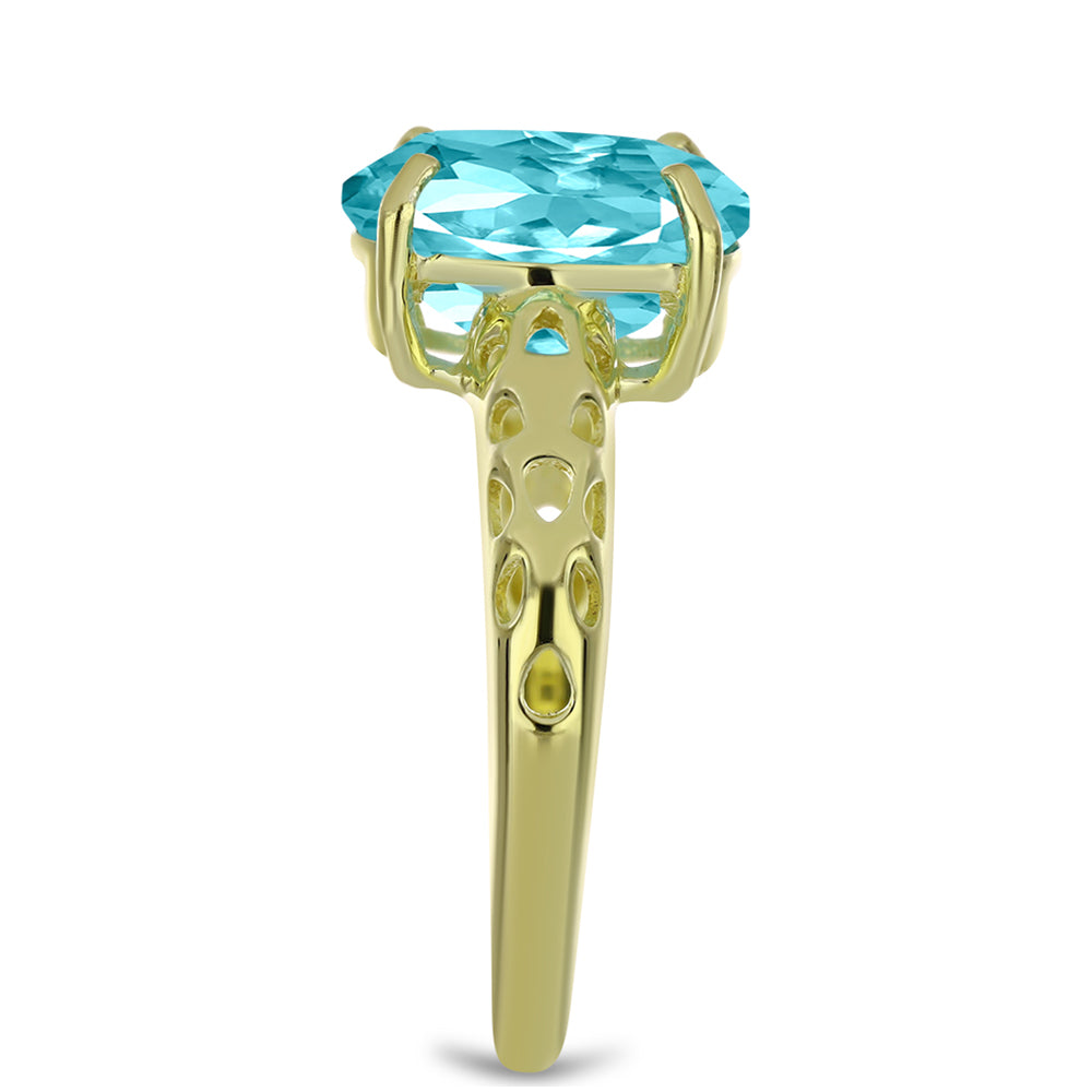Anillo de Plata Bañada en Oro con Cuarzo Paraiba 8 