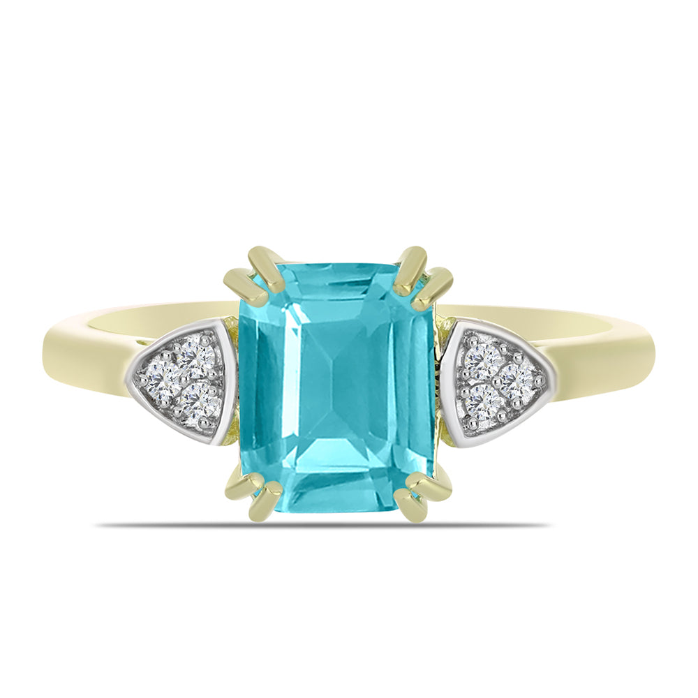 Anillo de Plata Bañada en Oro con Cuarzo Paraiba y Topacio Blanco 1 