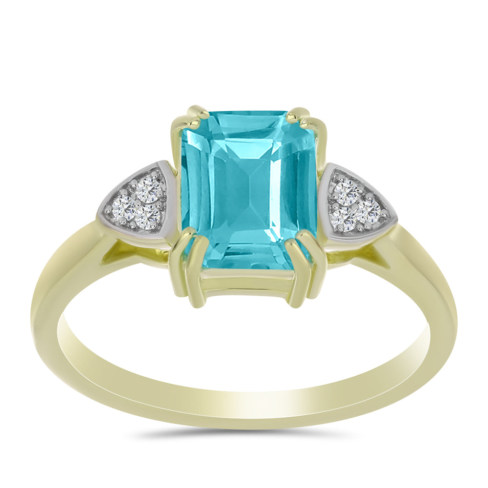 Anillo de Plata Bañada en Oro con Cuarzo Paraiba y Topacio Blanco 3 