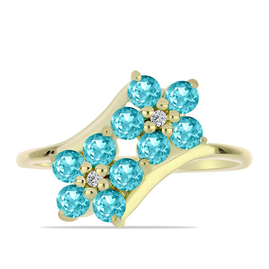 Anillo de Plata Bañada en Oro con Cuarzo Paraiba y Topacio Blanco