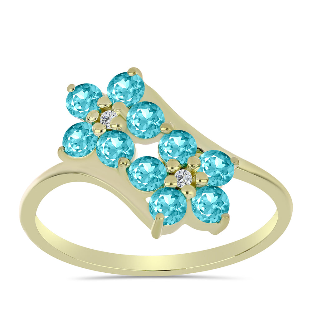 Anillo de Plata Bañada en Oro con Cuarzo Paraiba y Topacio Blanco 3 