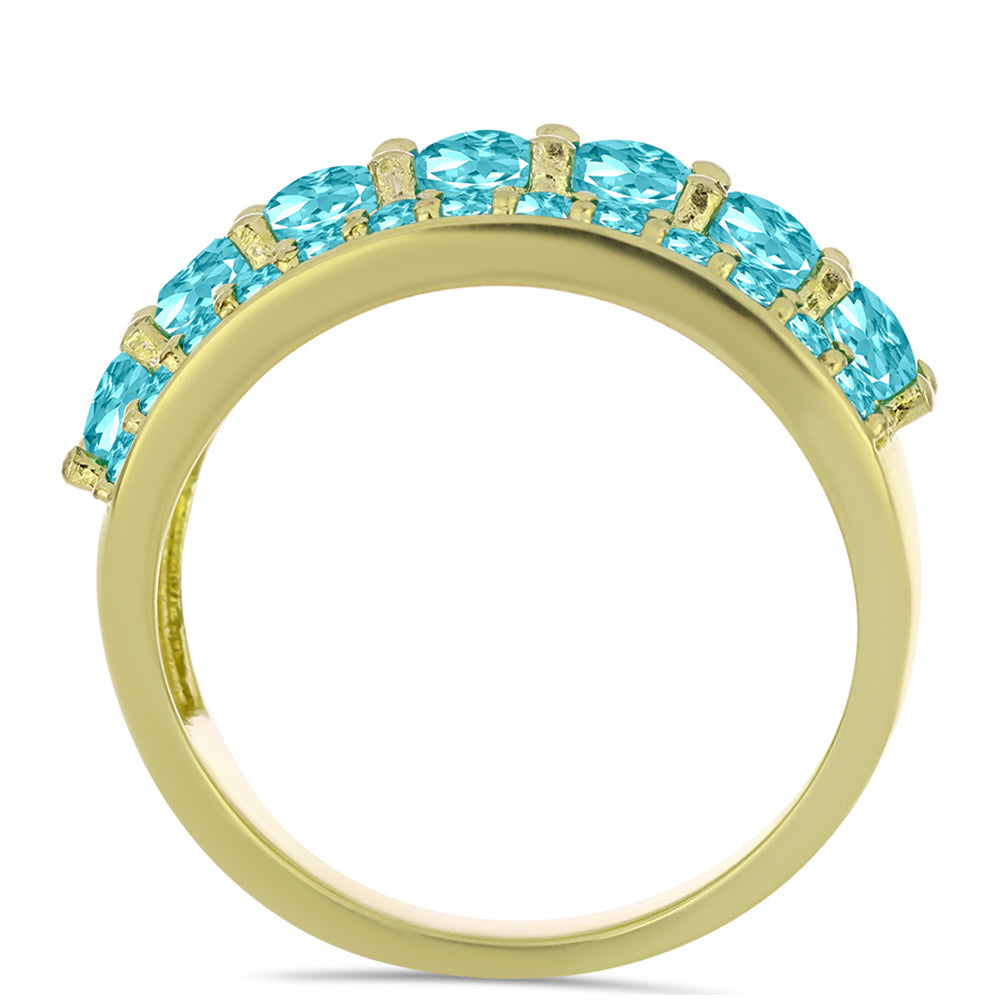 Anillo de Plata Bañada en Oro con Cuarzo Paraiba 6 