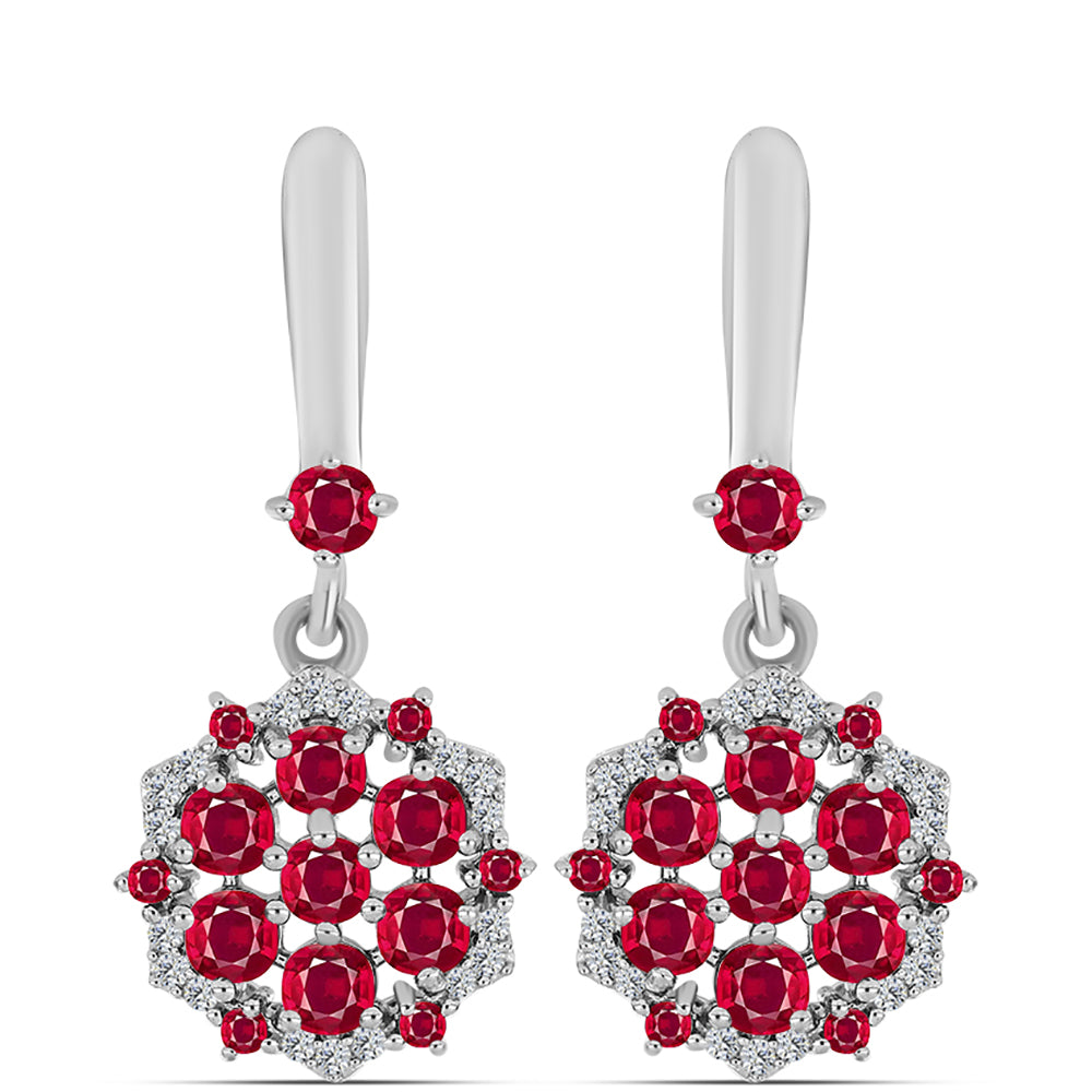 Pendientes de Plata con Rubí de Madagascar y Topacio Blanco