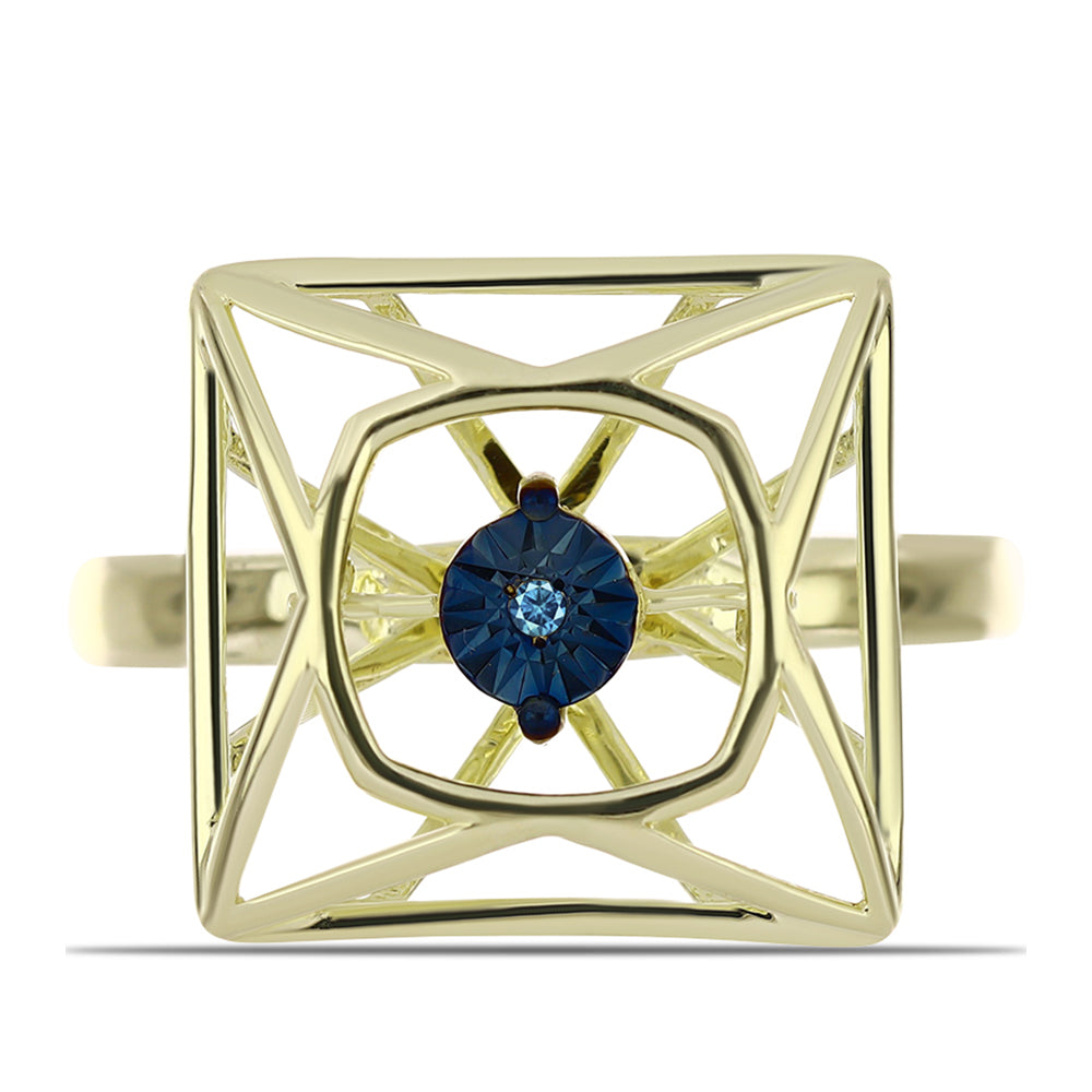 Anillo de Plata Bañada en Oro con Diamante azul danzante