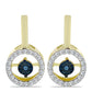 Pendientes de Plata Bañada en Oro con Diamante azul danzante y Topacio Blanco