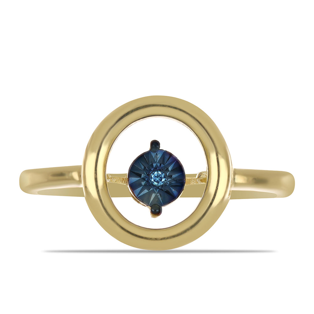 Anillo de Plata Bañada en Oro con Diamante azul danzante