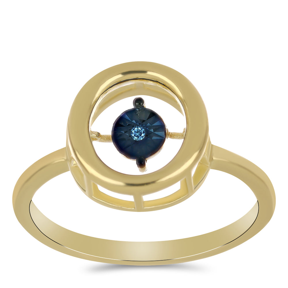 Anillo de Plata Bañada en Oro con Diamante azul danzante 3 