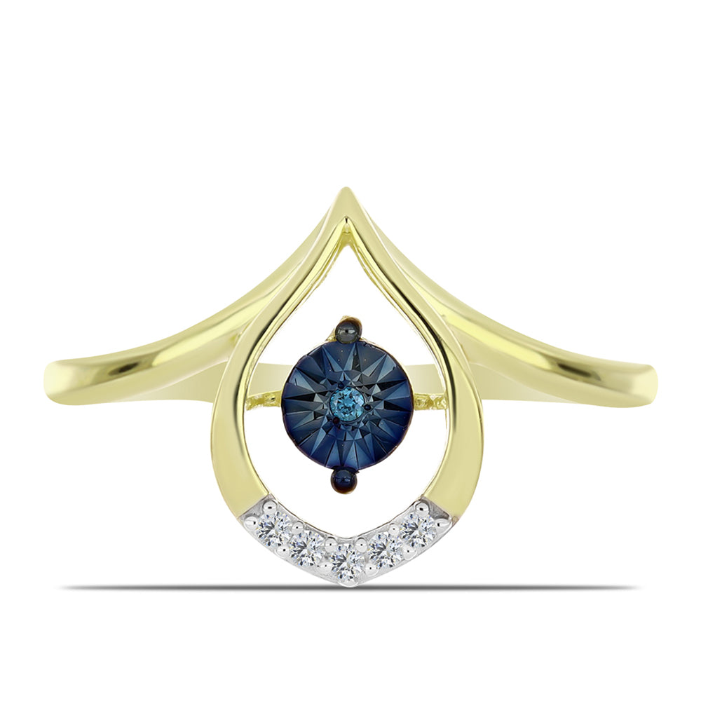 Anillo de Plata Bañada en Oro con Diamante azul danzante y Topacio Blanco