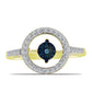 Anillo de Plata Bañada en Oro con Diamante azul danzante y Topacio Blanco