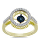 Anillo de Plata Bañada en Oro con Diamante azul danzante y Topacio Blanco