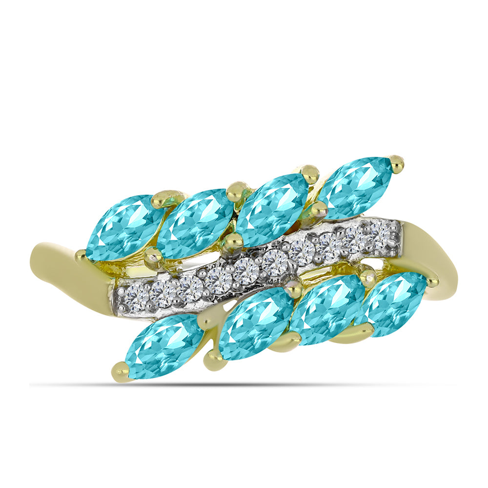 Anillo de Plata Bañada en Oro con Cuarzo Paraiba y Topacio Blanco