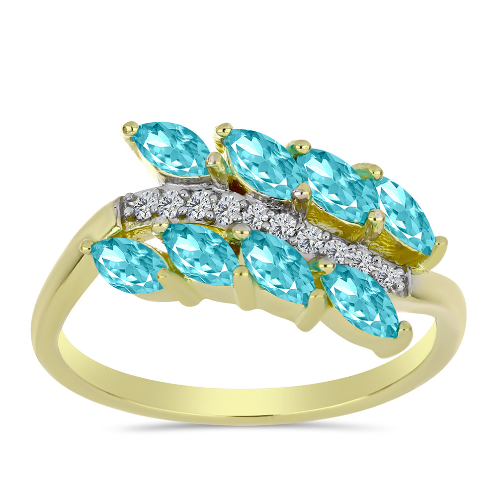 Anillo de Plata Bañada en Oro con Cuarzo Paraiba y Topacio Blanco 3 