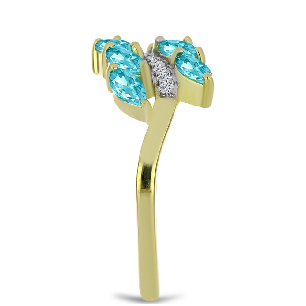 Anillo de Plata Bañada en Oro con Cuarzo Paraiba y Topacio Blanco 4 