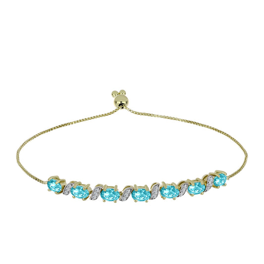 Pulsera de Plata Bañada en Oro con Cuarzo Paraiba y Topacio Blanco