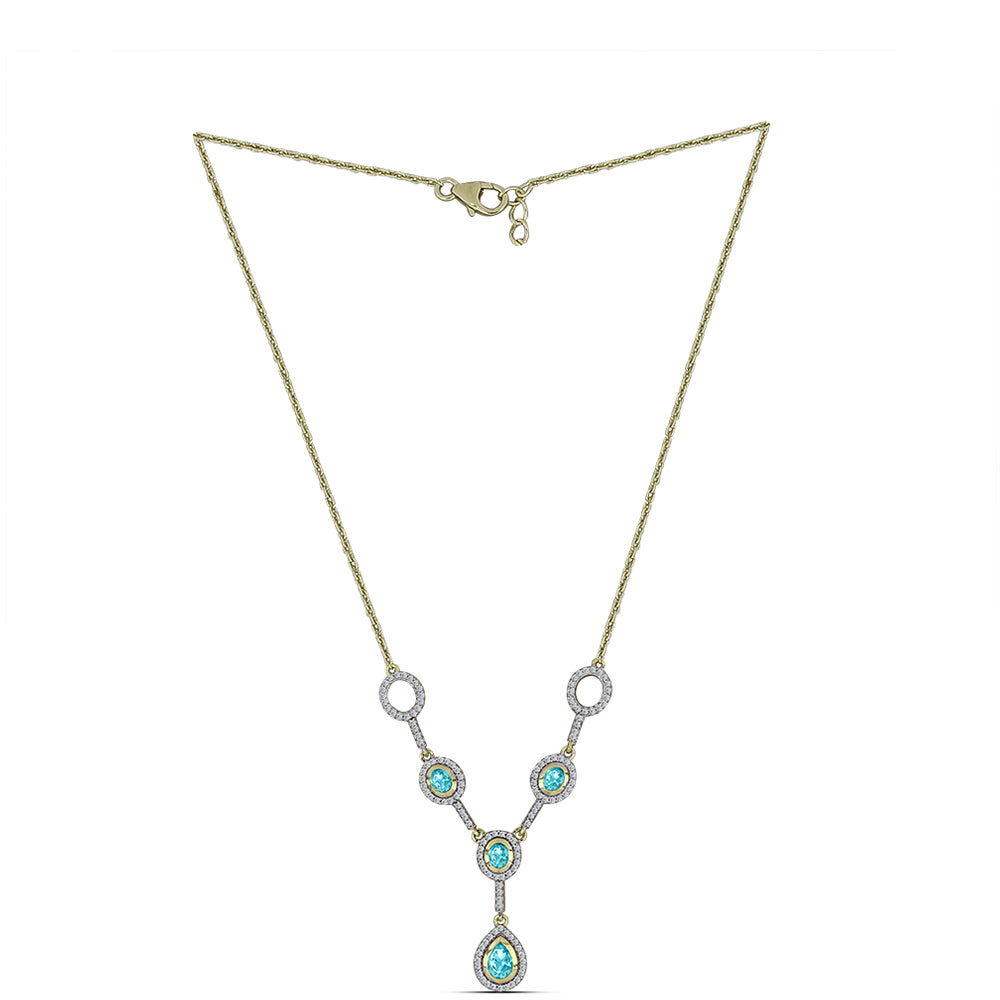 Collar de Plata Bañada en Oro con Cuarzo Paraiba y Topacio Blanco