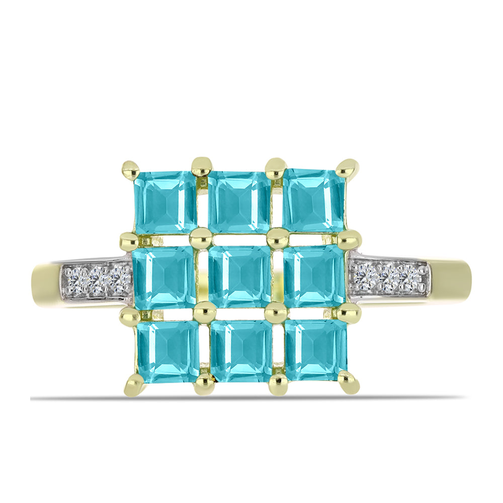 Anillo de Plata Bañada en Oro con Cuarzo Paraiba y Topacio Blanco 1 