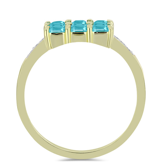 Anillo de Plata Bañada en Oro con Cuarzo Paraiba y Topacio Blanco