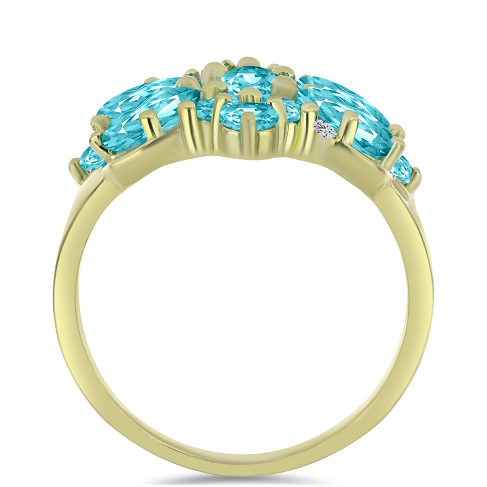 Anillo de Plata Bañada en Oro con Cuarzo Paraiba y Topacio Blanco 2 