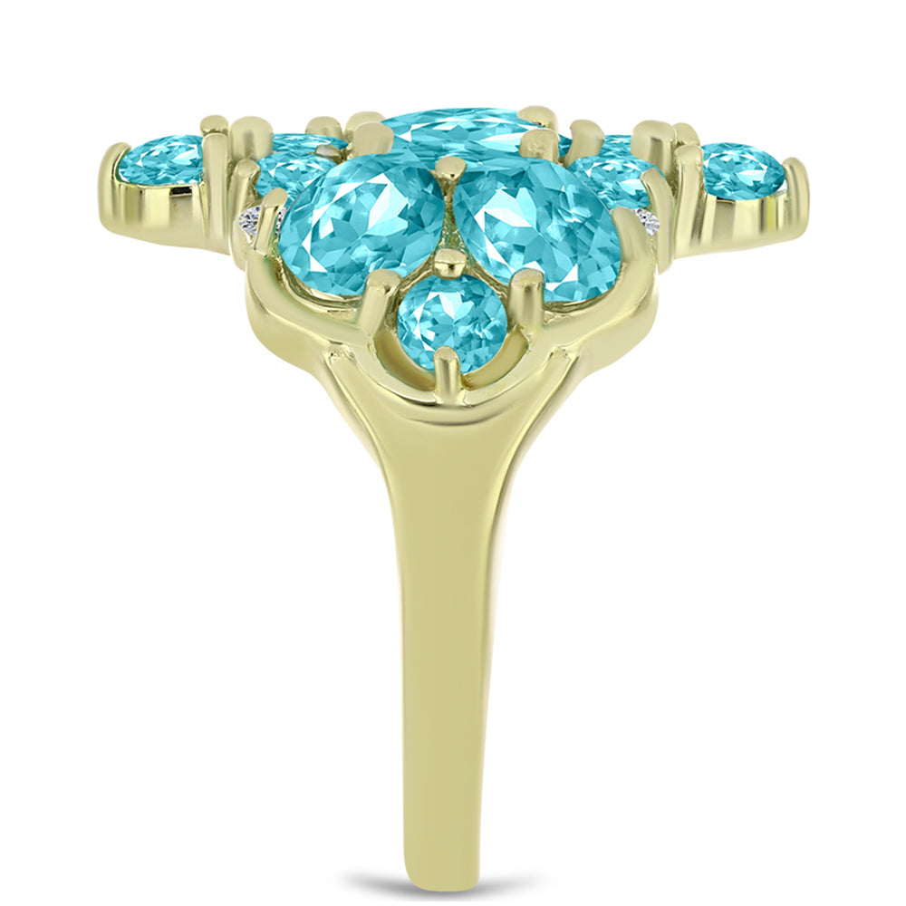 Anillo de Plata Bañada en Oro con Cuarzo Paraiba y Topacio Blanco 4 