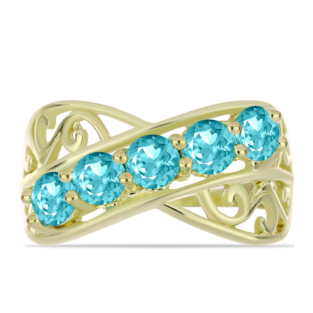 Anillo de Plata Bañada en Oro con Cuarzo Paraiba 1 