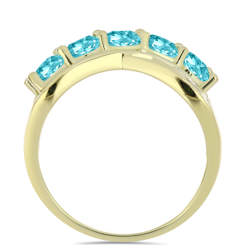Anillo de Plata Bañada en Oro con Cuarzo Paraiba 2 