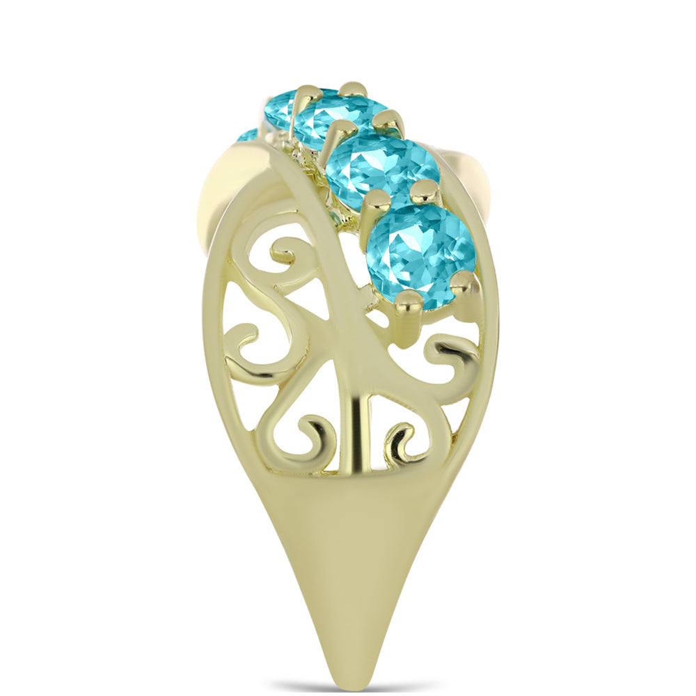 Anillo de Plata Bañada en Oro con Cuarzo Paraiba 4 