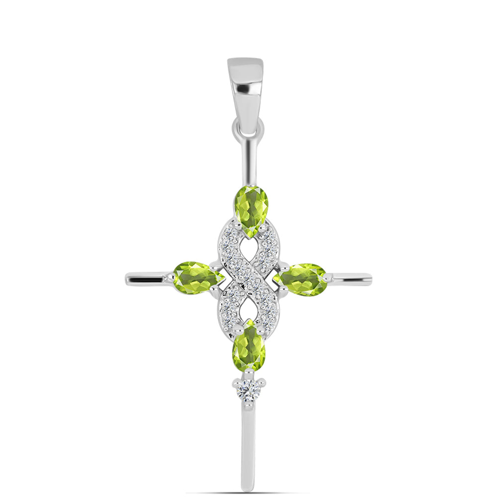 Cruz Colgante de Plata con Peridoto de Changbai y Topacio Blanco 1 