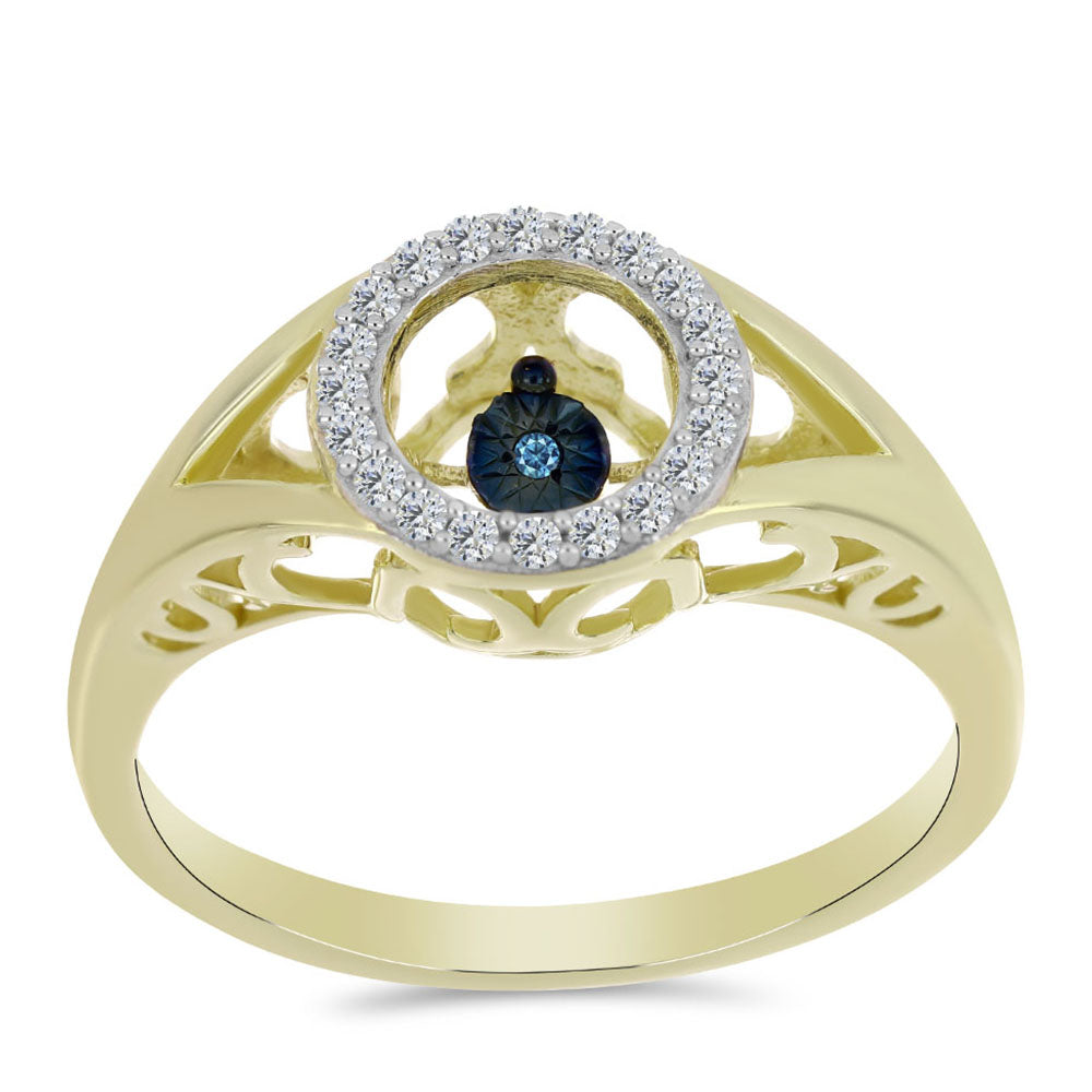 Anillo de Plata Bañada en Oro con Diamante azul danzante y Topacio Blanco 3 