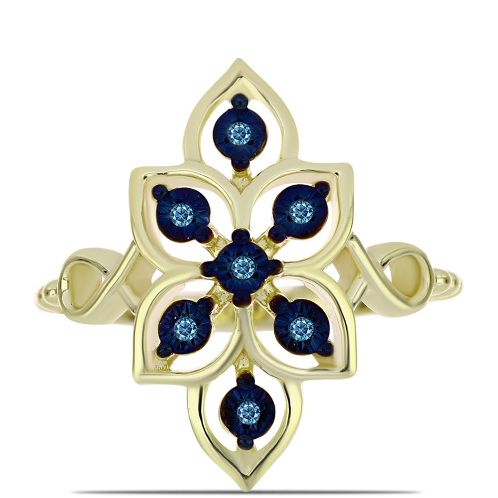 Anillo de Plata Bañada en Oro con Diamante azul danzante 1 