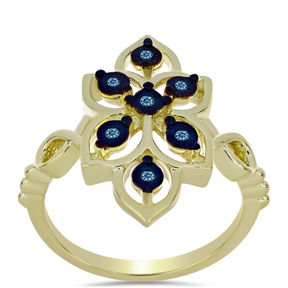Anillo de Plata Bañada en Oro con Diamante azul danzante 3 