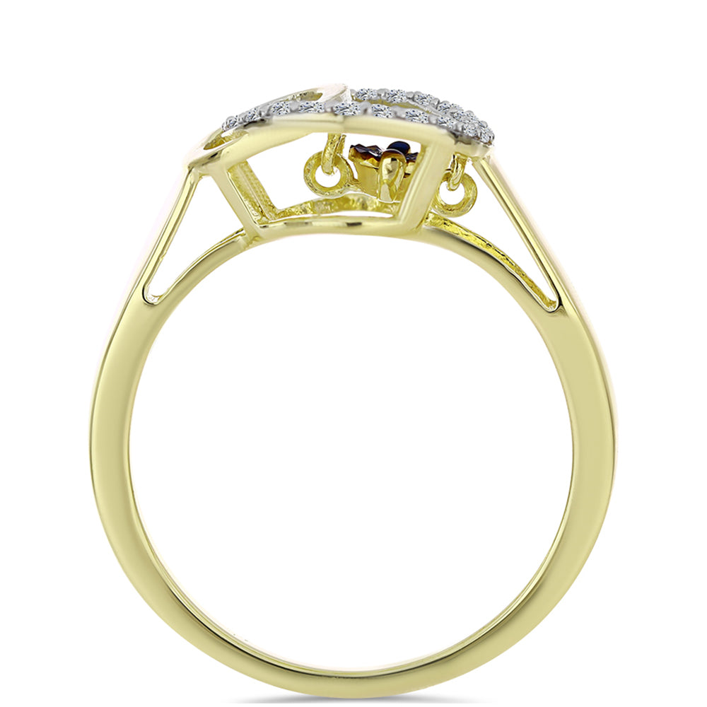 Anillo de Plata Bañada en Oro con Diamante azul danzante y Topacio Blanco 2 