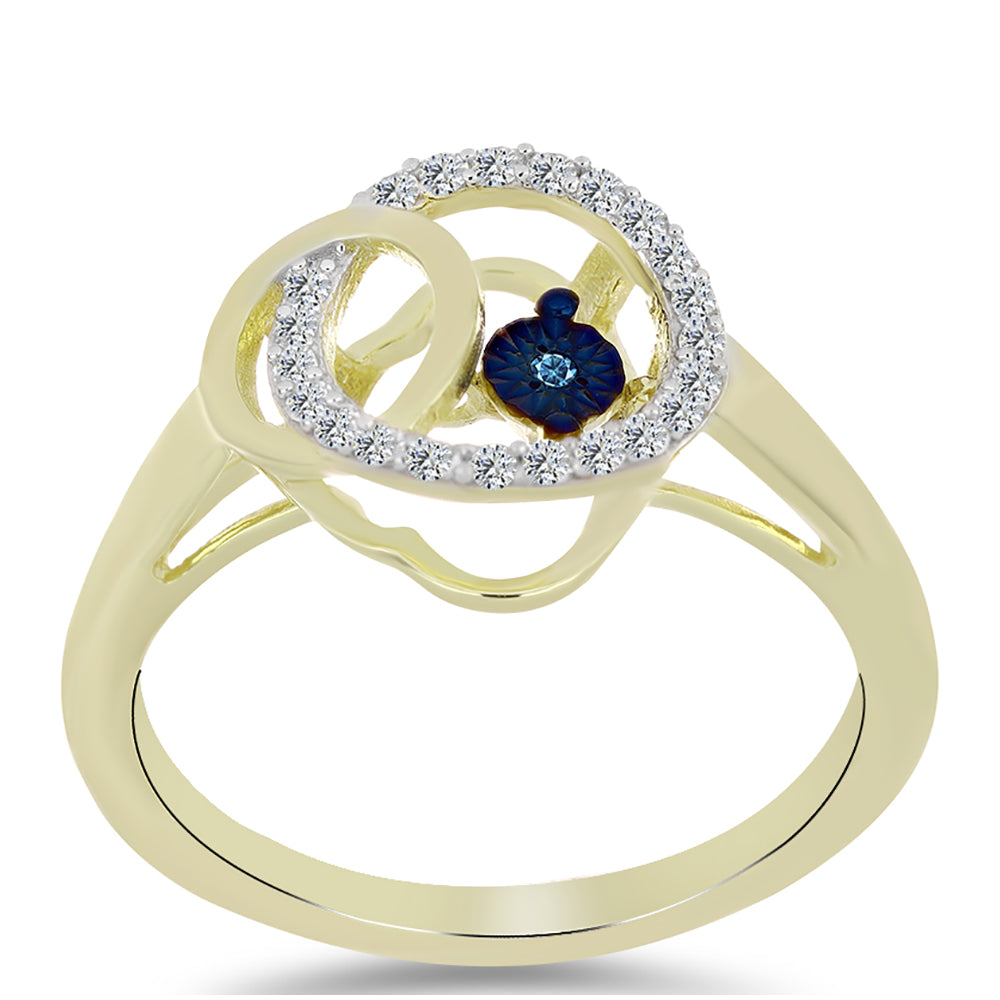 Anillo de Plata Bañada en Oro con Diamante azul danzante y Topacio Blanco