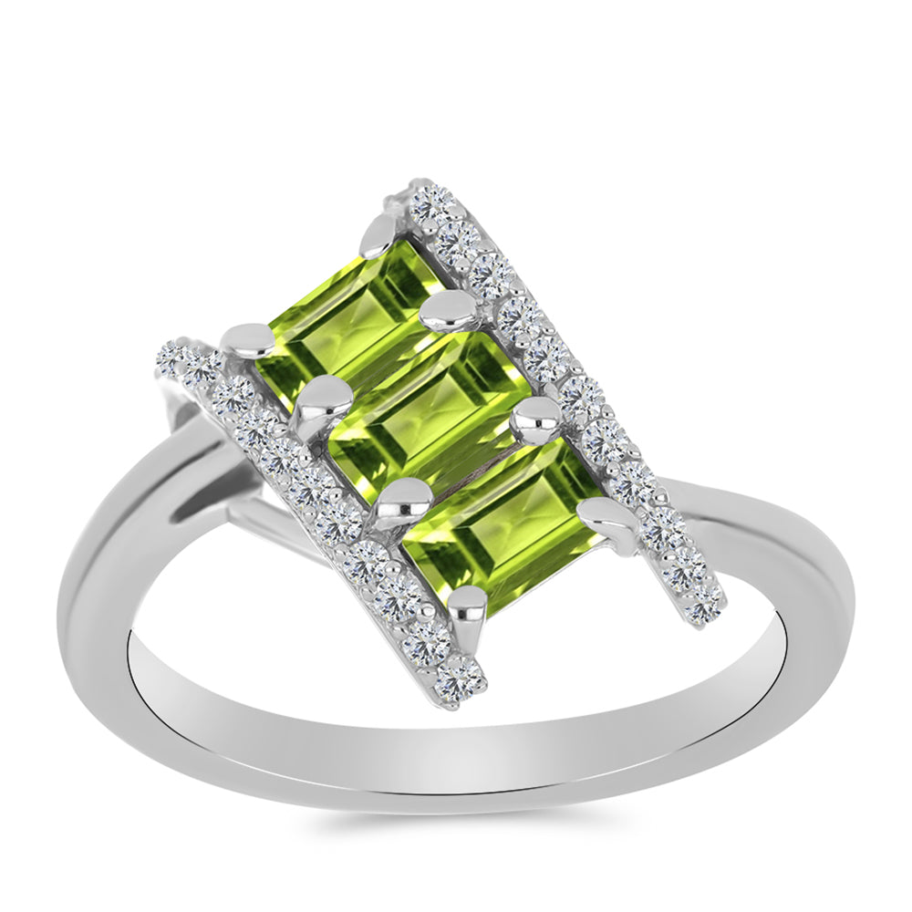 Anillo de Plata con Peridoto de Changbai y Topacio Blanco 3 