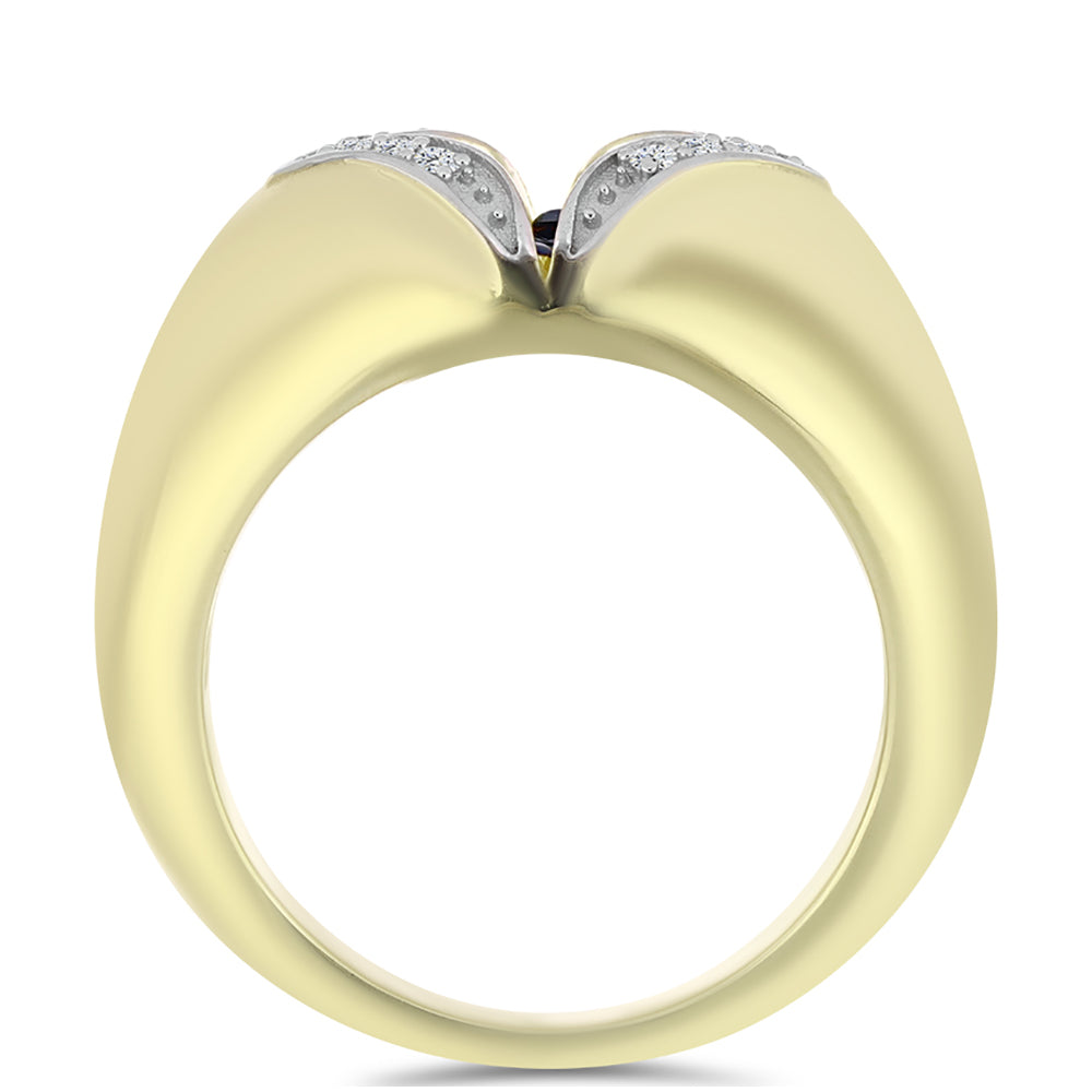 Anillo de Plata Bañada en Oro con Diamante azul danzante y Topacio Blanco