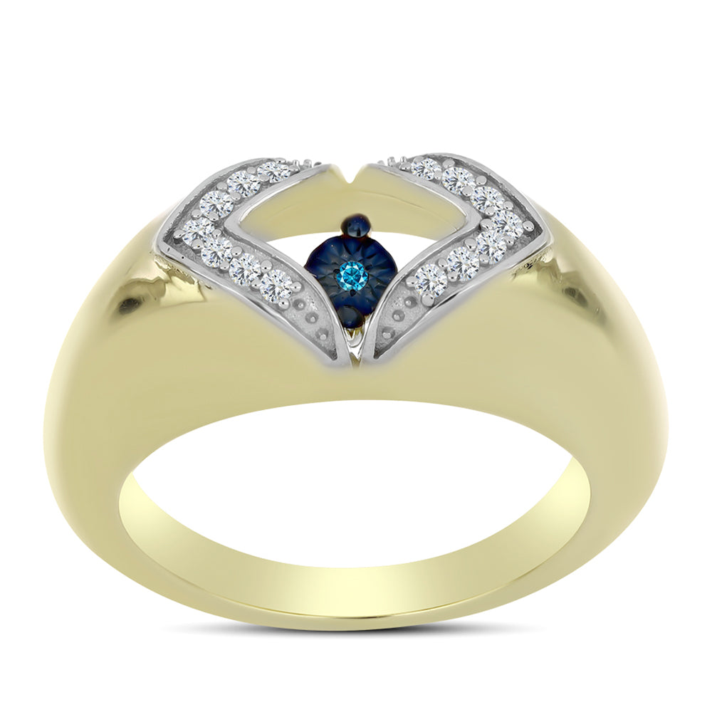 Anillo de Plata Bañada en Oro con Diamante azul danzante y Topacio Blanco 3 