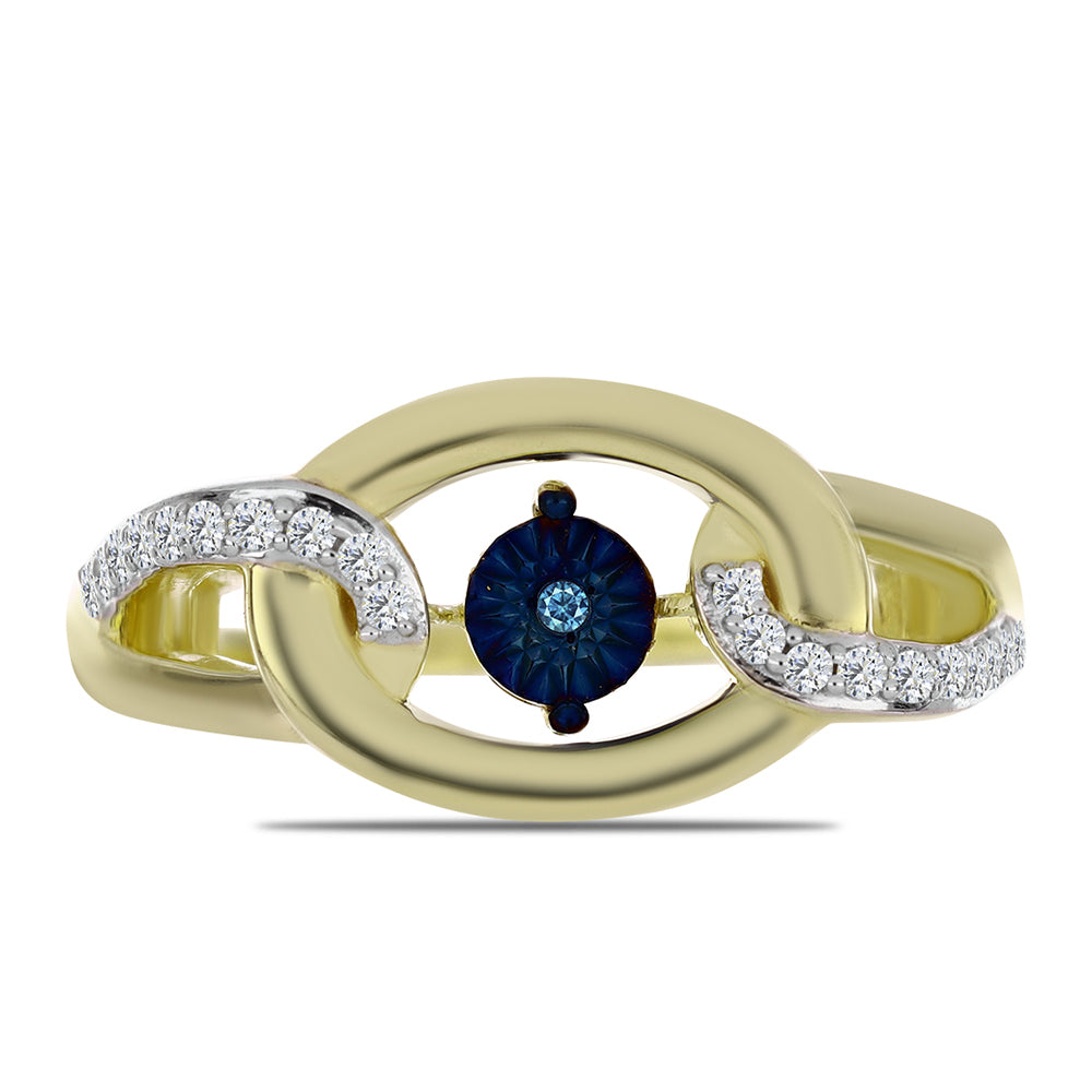 Anillo de Plata Bañada en Oro con Diamante azul danzante y Topacio Blanco 1 