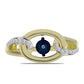 Anillo de Plata Bañada en Oro con Diamante azul danzante y Topacio Blanco