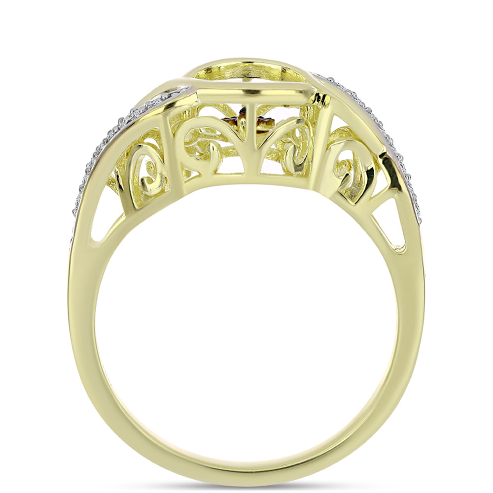 Anillo de Plata Bañada en Oro con Diamante azul danzante y Topacio Blanco 2 