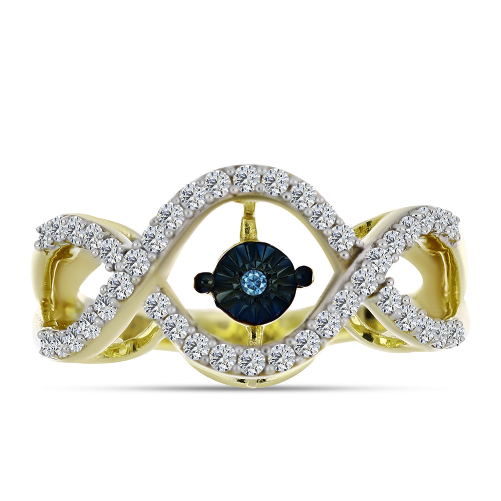 Anillo de Plata Bañada en Oro con Diamante azul danzante y Topacio Blanco 1 